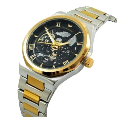 Man’s Premium Watch Golden-Silver Color | Black Display