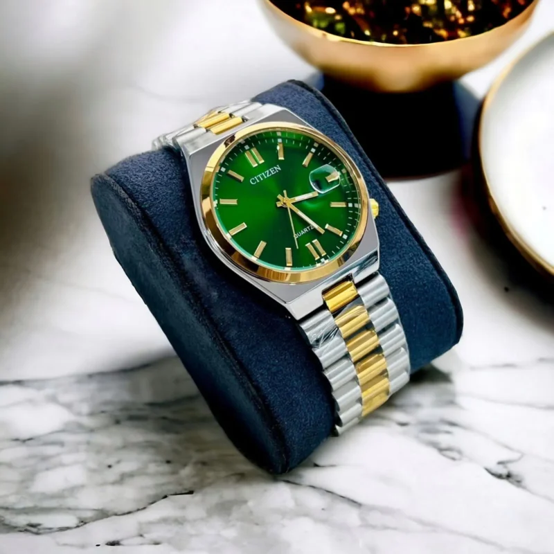 Citizen Watch Silver & Golden Chain with Green Display - Image 1